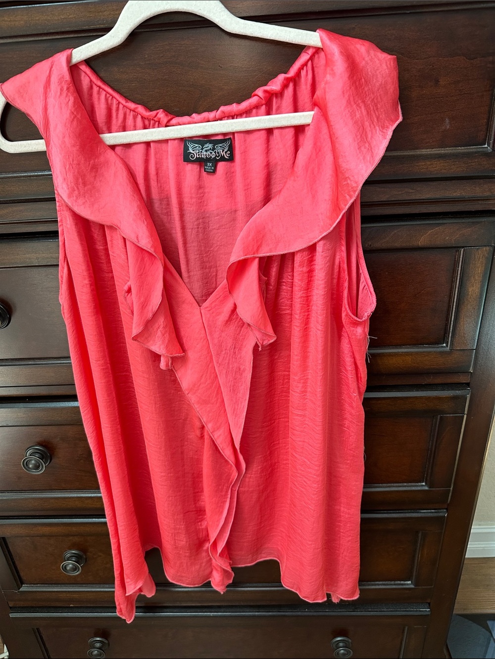 Sundry Coral Ruffle V-Neck Sleeveless Camisole